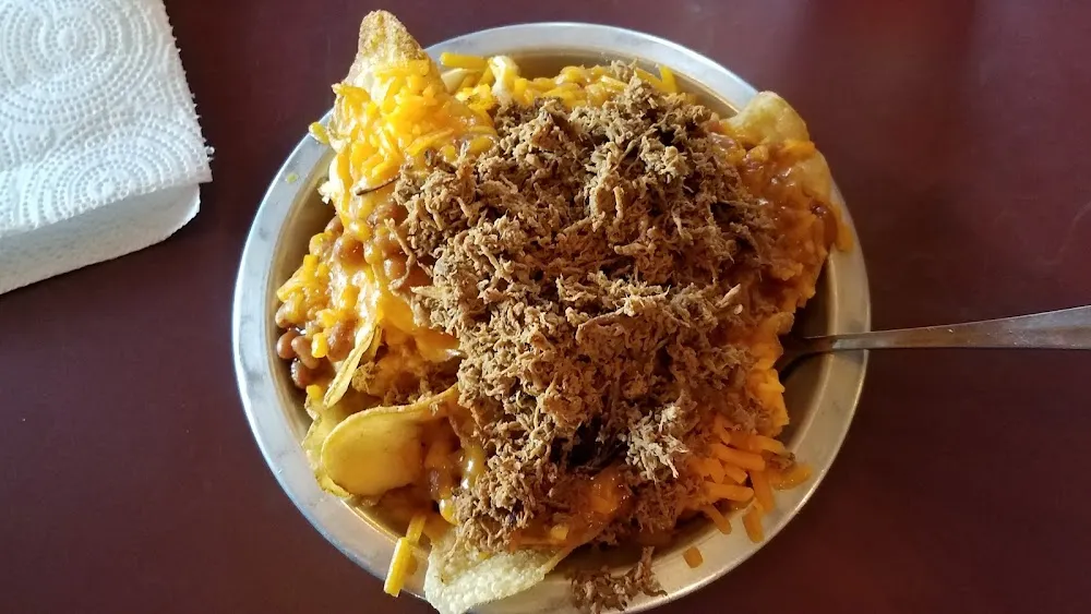 Loaded Chips Homemade Potatoes Pulled Pork Baked Beans Cheese