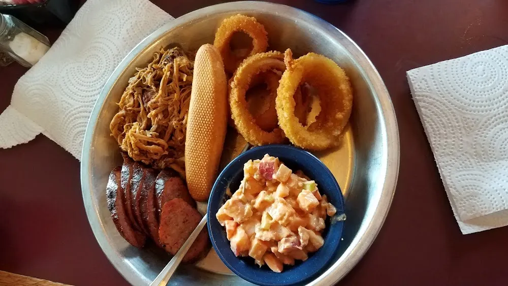 Pulled Pork Sausage Potato Salad Onion Rings