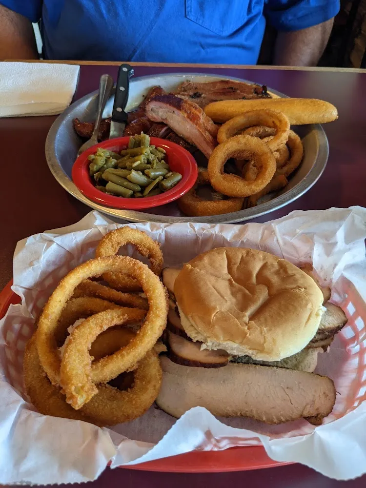 Three Meat Platter and Smoked Turkey Sandwich